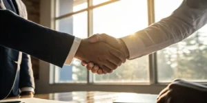 SEC whistleblower attorney and client shaking hands.