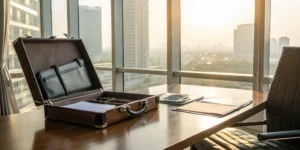 Investment fraud attorney with briefcase.