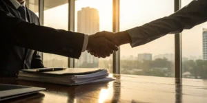 Investor and lawyer shaking hands.
