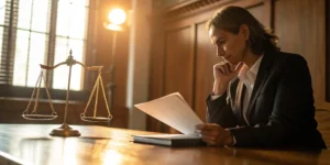FINRA arbitration lawyer reviews legal documents.