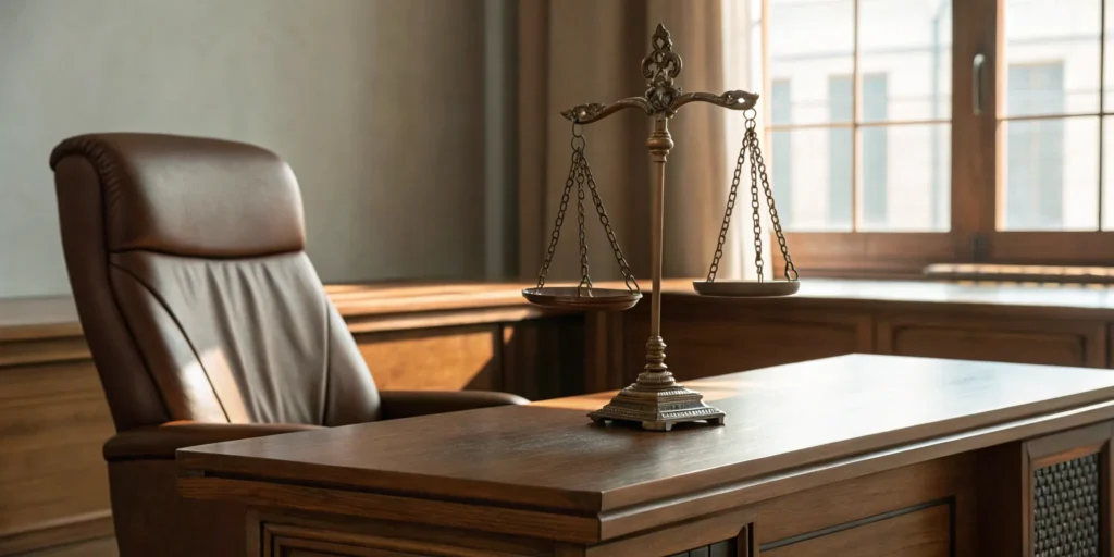 Scales of justice on judge's gavel, representing FINRA, AAA, and JAMS arbitration.