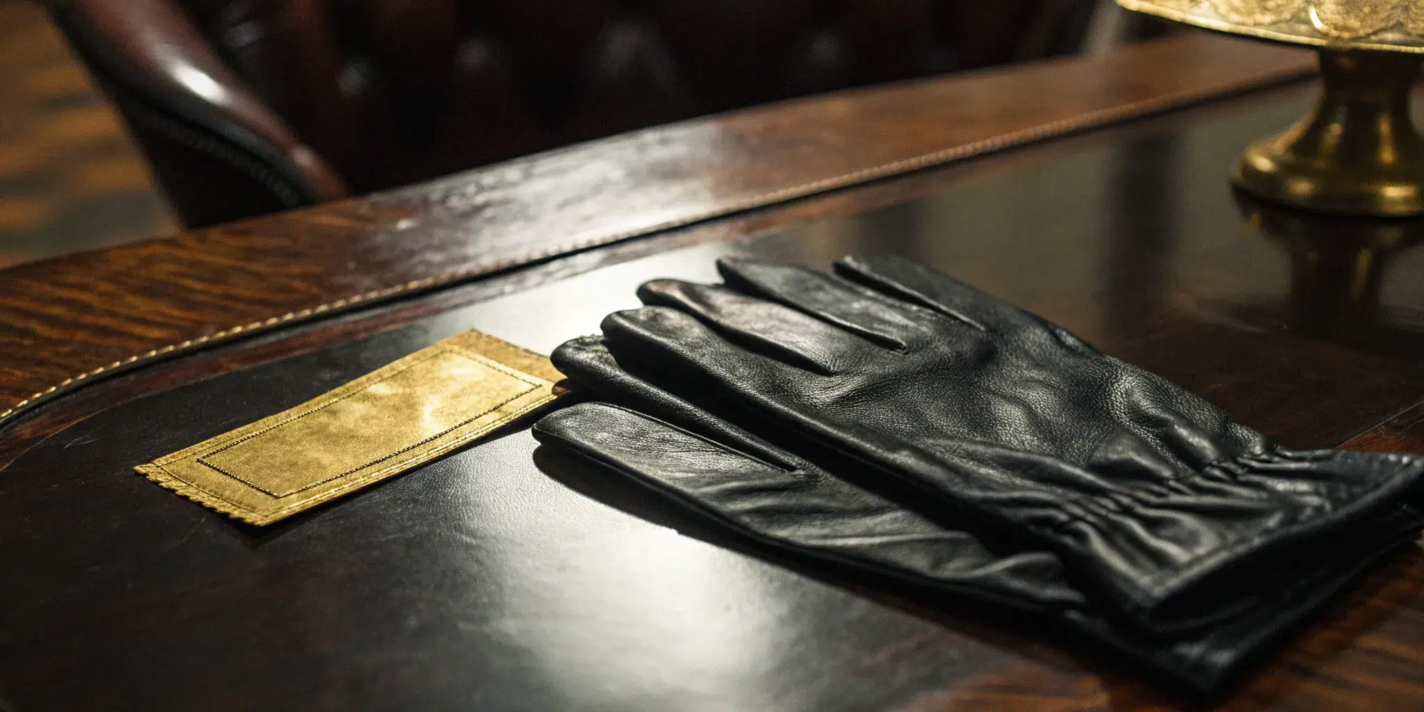 Lottery winner's gold envelope with legal gloves.