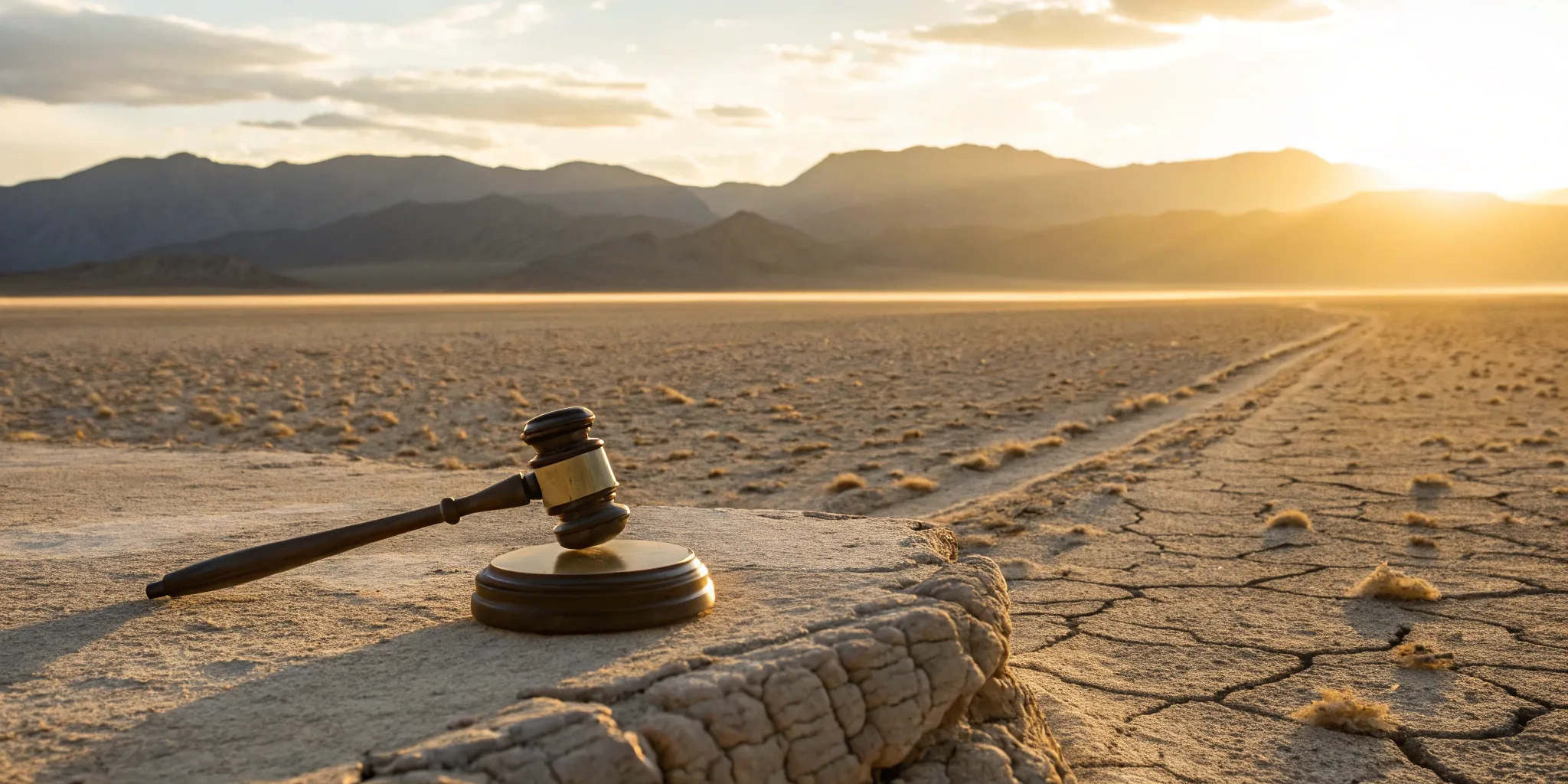 Gavel on cracked desert ground. Nevada investment fraud lawyer.