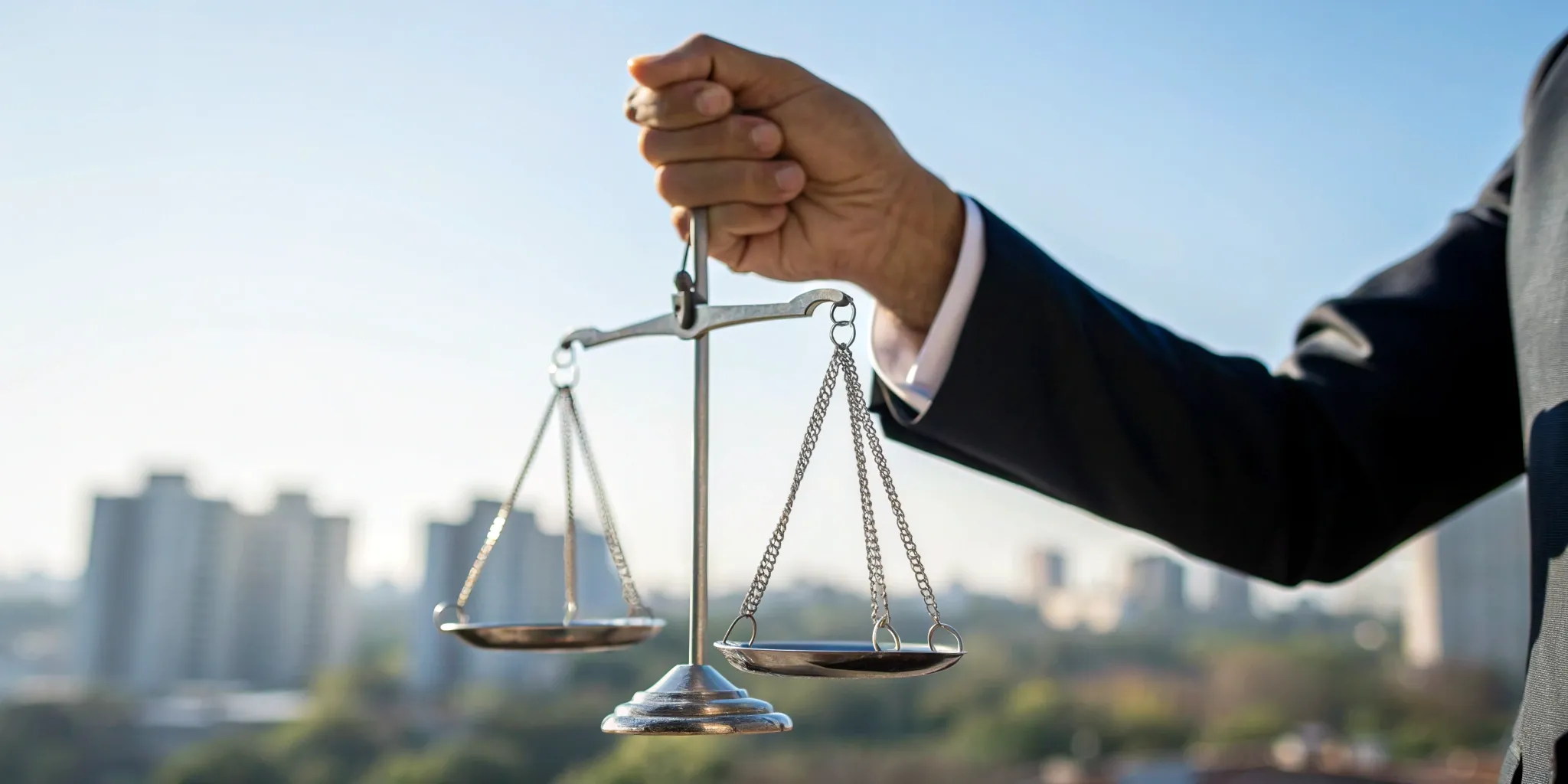 Houston investment fraud lawyer balancing scales of justice.