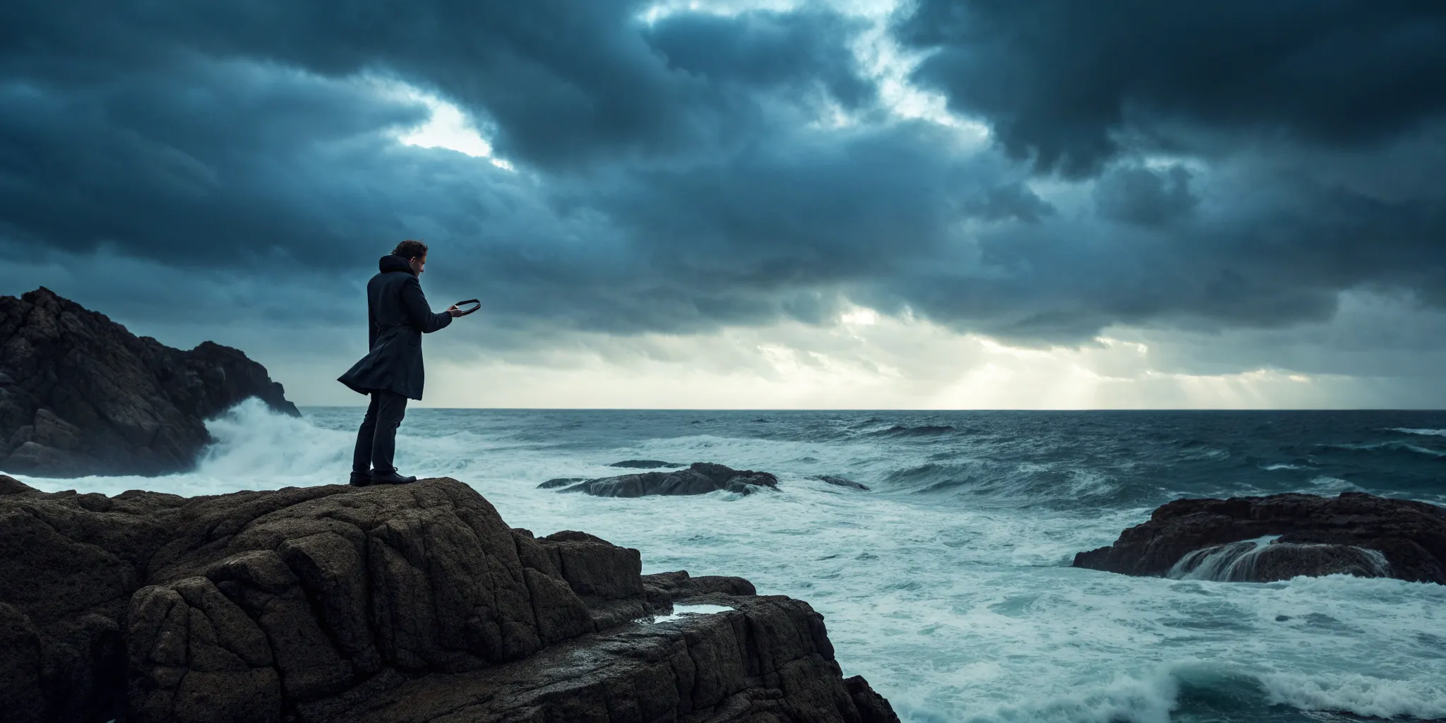 Broker Juan Gauna overlooking a stormy ocean.