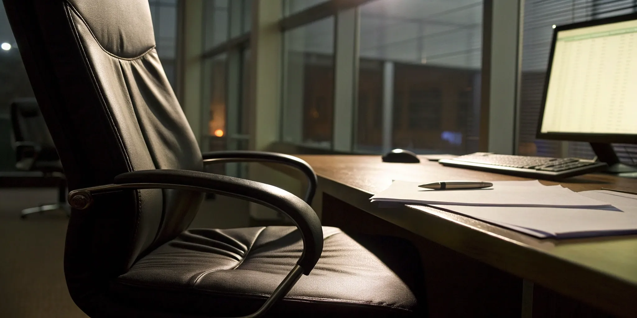 Empty desk at JP Morgan Chase Bank.