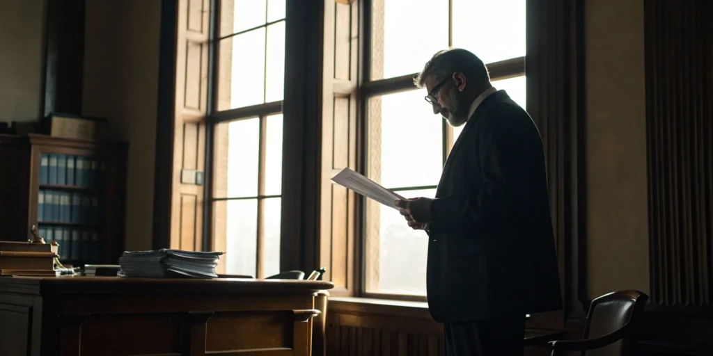 Georgia variable annuity lawyer reviewing investment documents in an office.