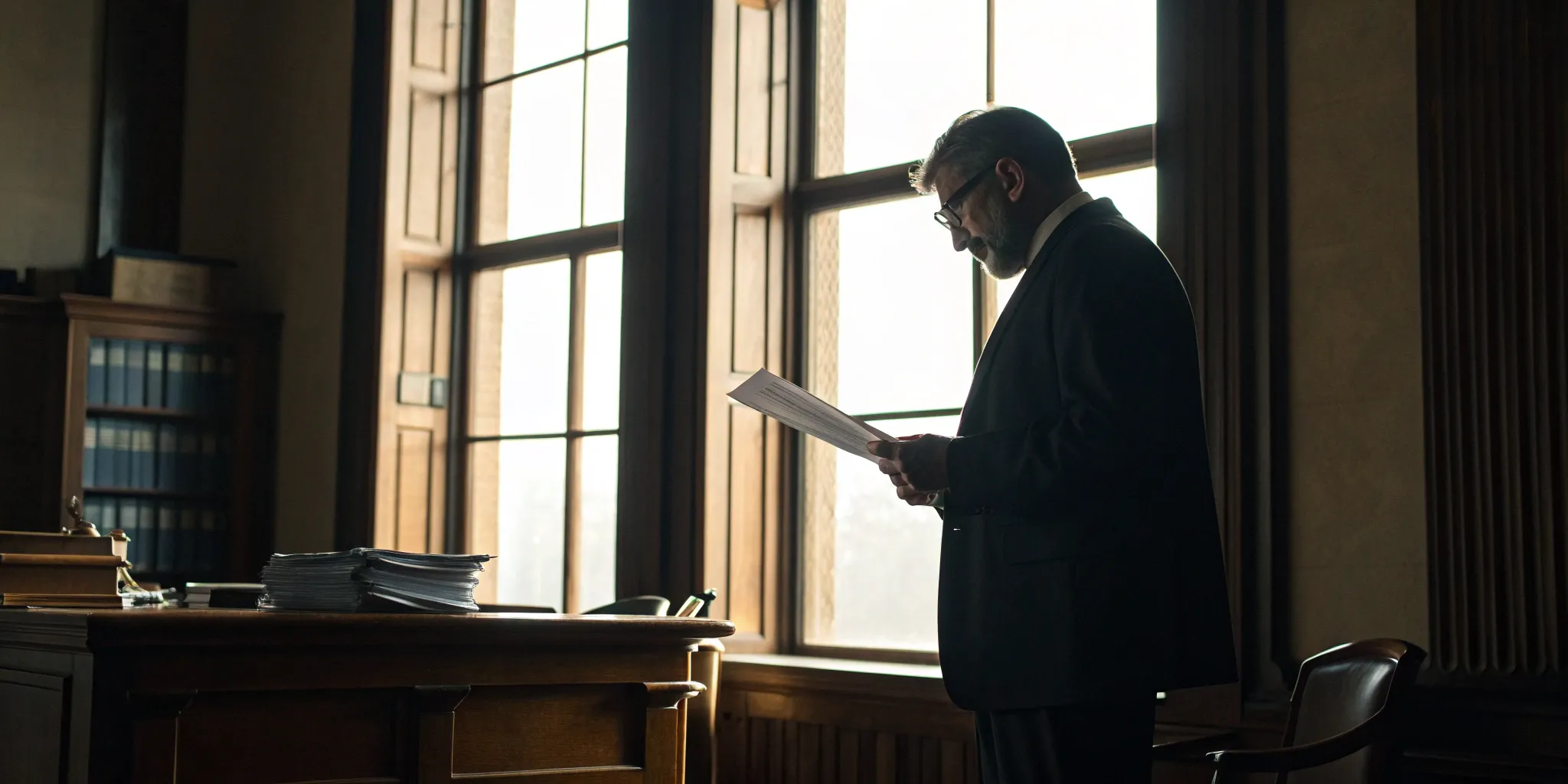 Georgia variable annuity lawyer reviewing investment documents in an office.