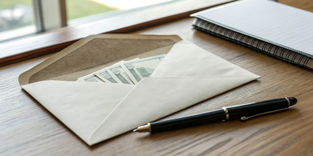 An envelope of cash used to calculate how much tax is owed on lottery winnings.