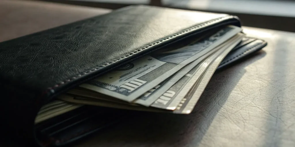 A wallet full of cash, kept private by using a lottery trust for anonymity.