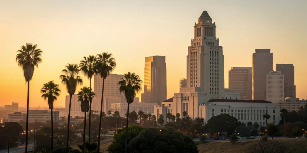 The Los Angeles skyline, a key market for finding a professional REIT lawyer.