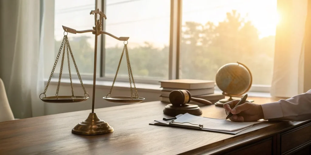 Scales of justice and a gavel on the desk of a Buckhead investment fraud attorney.