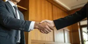 A review of Cetera Advisor Networks broker David Rhodes with two professionals shaking hands.