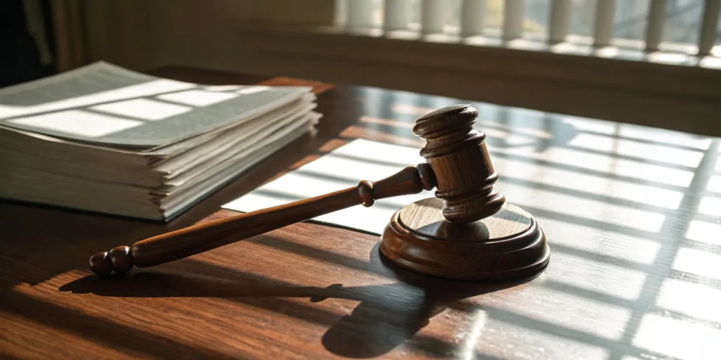 Gavel and legal documents for a claim against Morgan Stanley broker Neil Okun for options losses.