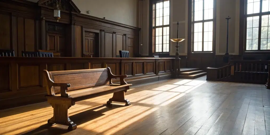 Courtroom bench symbolizing the suspension of investment advisor Muhammad R. Wahdy.