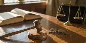 Gavel and scales of justice for FINRA claims against Raymond James broker Pasquale Evangelista.