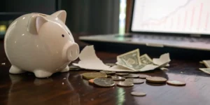 Broken piggy bank symbolizing the financial losses from the UBS and Andrew Burish Tesla case.