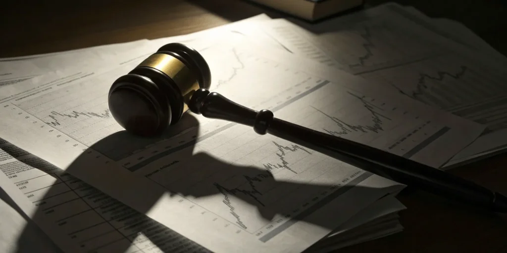 Gavel on financial documents for a review of Cetera Investment Services broker Dennis Herrera.