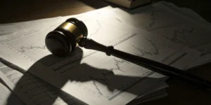 Gavel on financial documents for a review of Cetera Investment Services broker Dennis Herrera.