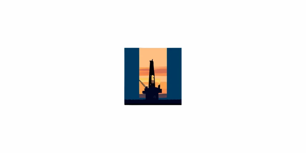 Oil and gas drilling platform at sunset representing energy investment