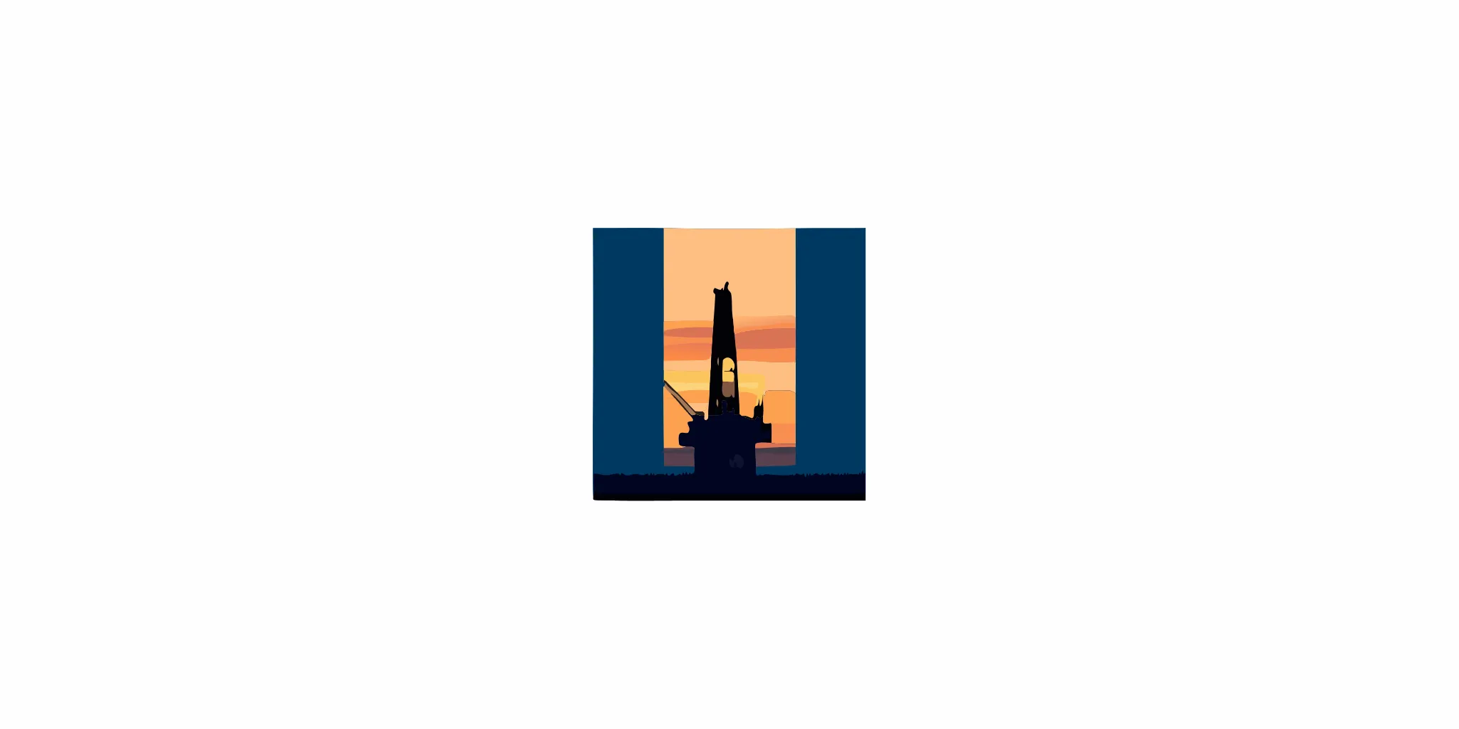 Oil and gas drilling platform at sunset representing energy investment