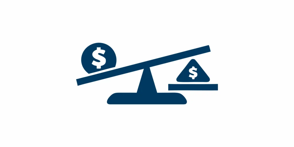 A balanced scale tipping with a single stock symbol weighing down one side, representing the risk of overconcentration in employer stock